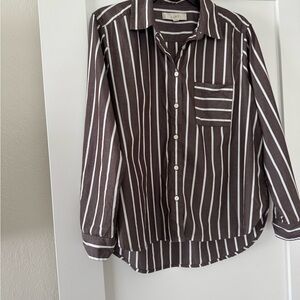 LOFT Chocolate Striped Button Down Shirt